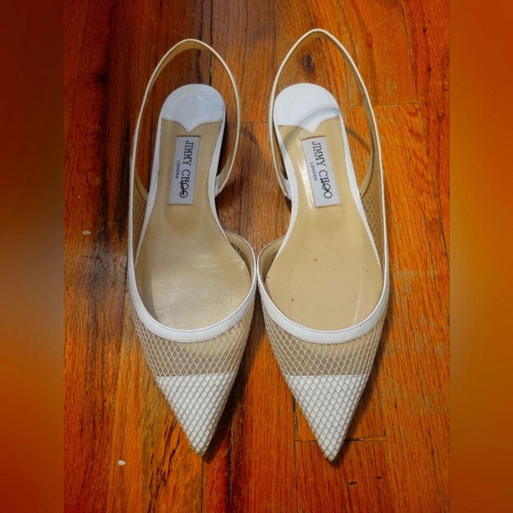 Jimmy Choo White Slingback Flats - 37.5